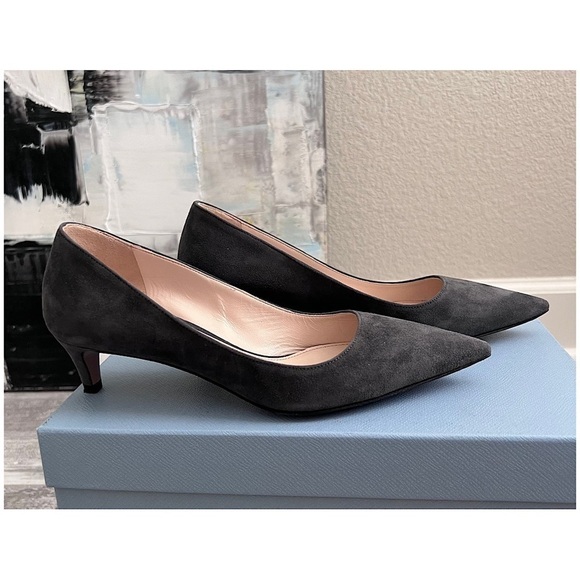 Prada Shoes - Prada Kitten Heel Suede Pumps Size 35 (5) in Gray